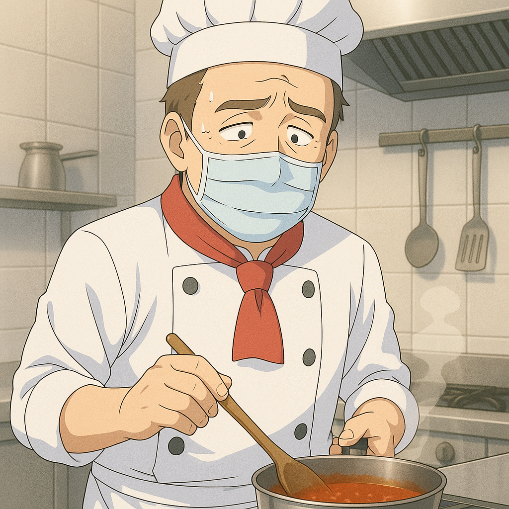 悩んでいる料理人